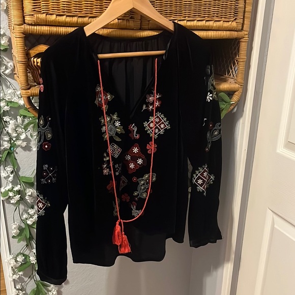 Zara Black Embellished Puff Sleeve Blouse - Picture 6 of 8